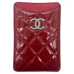 Chanel 2011 Red Patent Leather Card Holder with Silver CC Logo, Italy