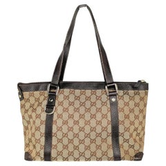 Gucci Medium GG Supreme Canvas Abbey Tote Bag with Leather Trim