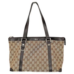 Gucci Medium GG Supreme Canvas Abbey Tote Bag with Leather Trim