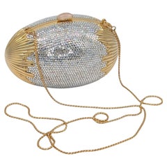 Judith Leiber Vintage Egg Minaudière Clutch Silver Swarovski Crystals
