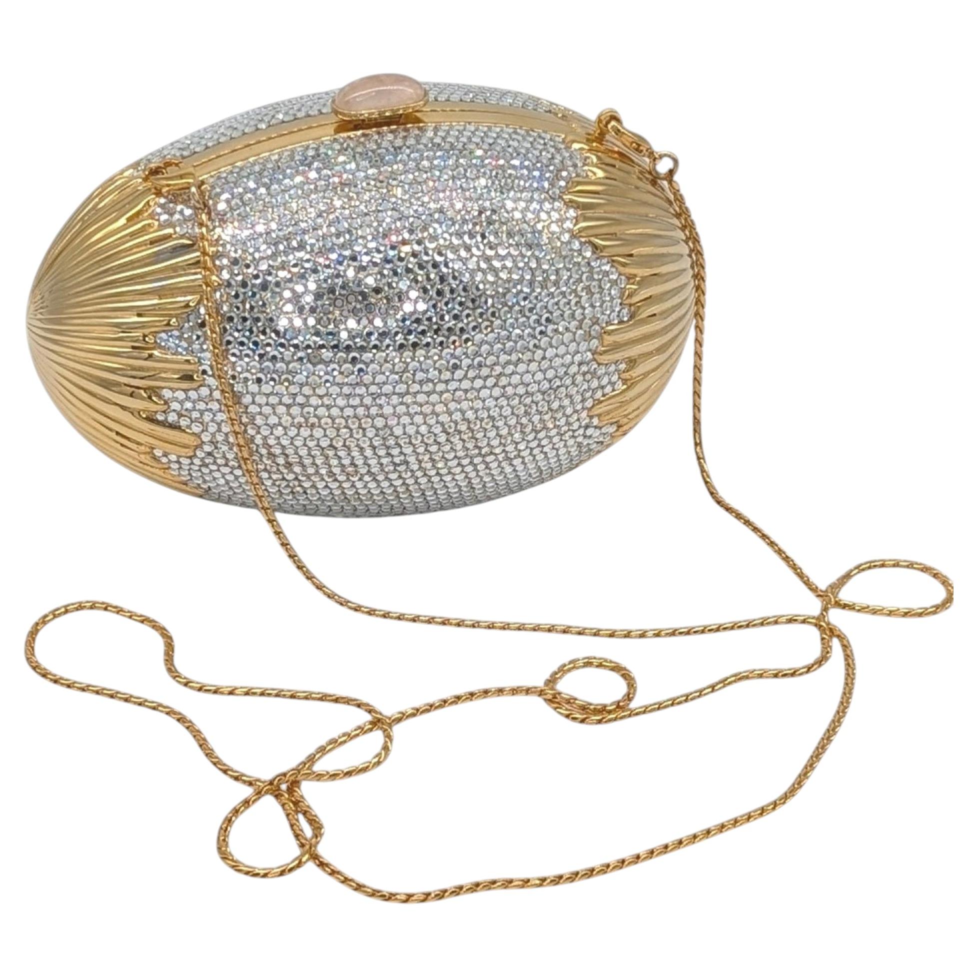 Judith Leiber Vintage Egg Minaudière Clutch Silver Swarovski Crystals For Sale