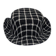 Chanel Black & White Bouclé Camellia Flower Boater Hat