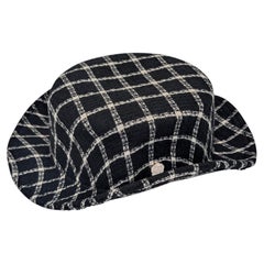 Chanel Black & White Bouclé Camellia Flower Boater Hat