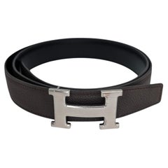 Hermès 2016 Men's Reversible Leather H Belt 32mm 100cm Noir Chocolat