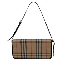 Burberry Vintage Nova Check Flap Shoulder Bag Beige Black Leather Trim
