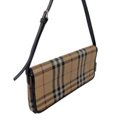 Burberry Vintage Nova Check Flap Shoulder Bag Beige Black Leather Trim