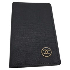 Chanel 2003-2004 Vintage Coco Button Black Caviar Bi-Fold Wallet