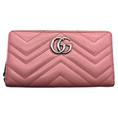 Gucci Pink GG Marmont Matelassé Zip-Around Wallet in Soft Pink Leather