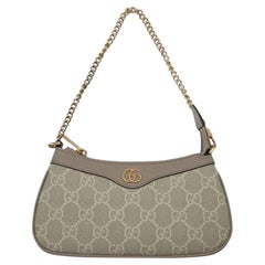 Gucci Beige & White GG Supreme Monogram Mini Ophidia Chain Pouch Bag