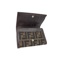 Portafoglio Fendi Vintage Zucca L-Zip a doppia piega, nei colori marrone e nero