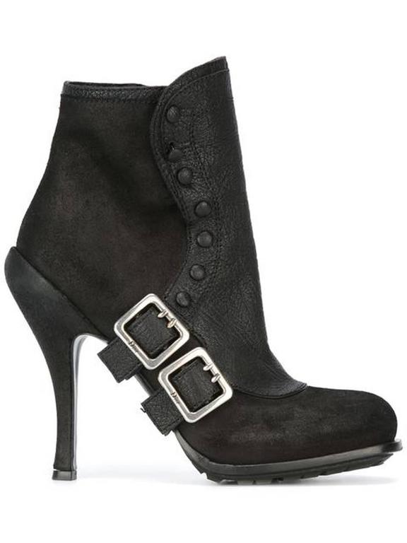 Dior Black Leather Buckled Booties For Sale at 1stDibs