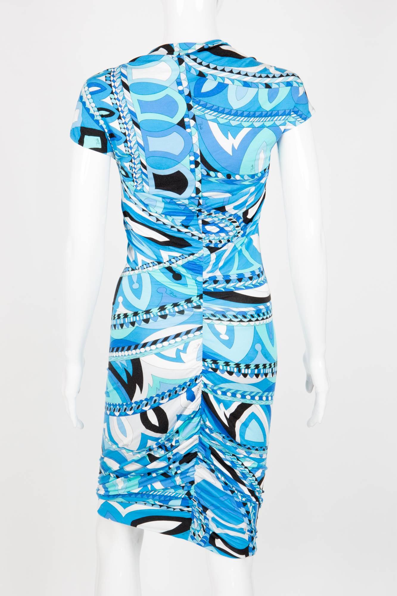 Emilio Pucci Blue Turquoise Graphic Dress In Excellent Condition In Paris, FR