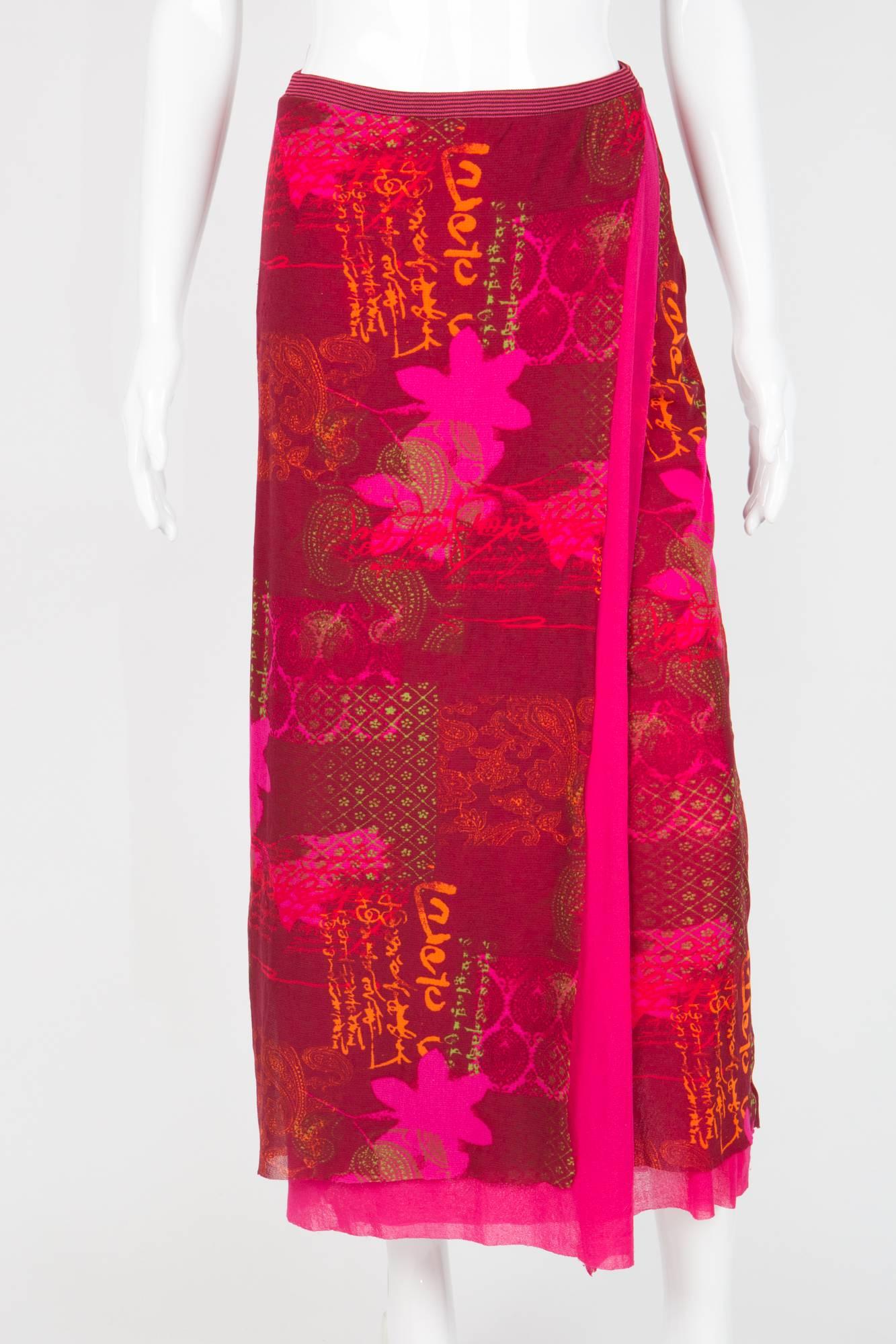 Red Ethnic Sheer Kenzo Skirt and Top Suit In Excellent Condition In Paris, FR