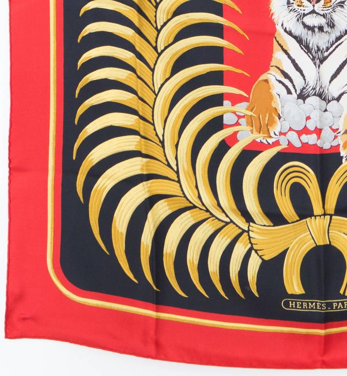 HERMES Carre 55 Scarf TIGER ROYAL Scarves Wraps Women Red 100