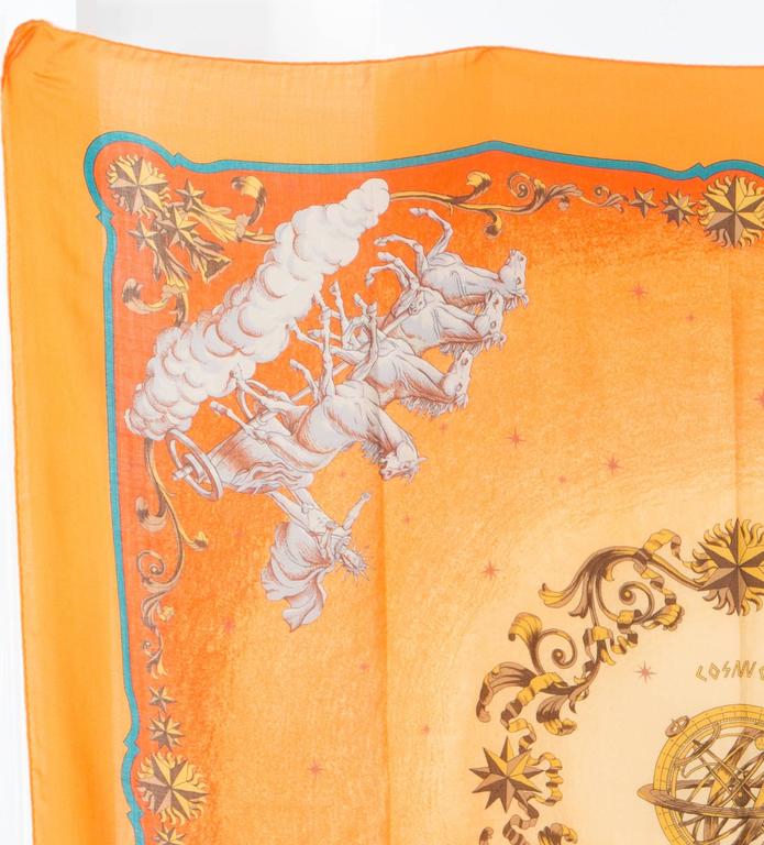 Large Hermes Orange Cosmos Cashmere Silk Shawl 55''X 55" For Sale at