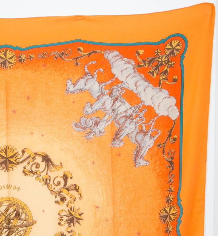 Large Hermes Orange Cosmos Cashmere Silk Shawl 55''X 55" For Sale at