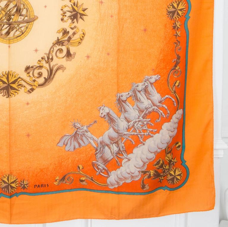 Large Hermes Orange Cosmos Cashmere Silk Shawl 55''X 55" For Sale at