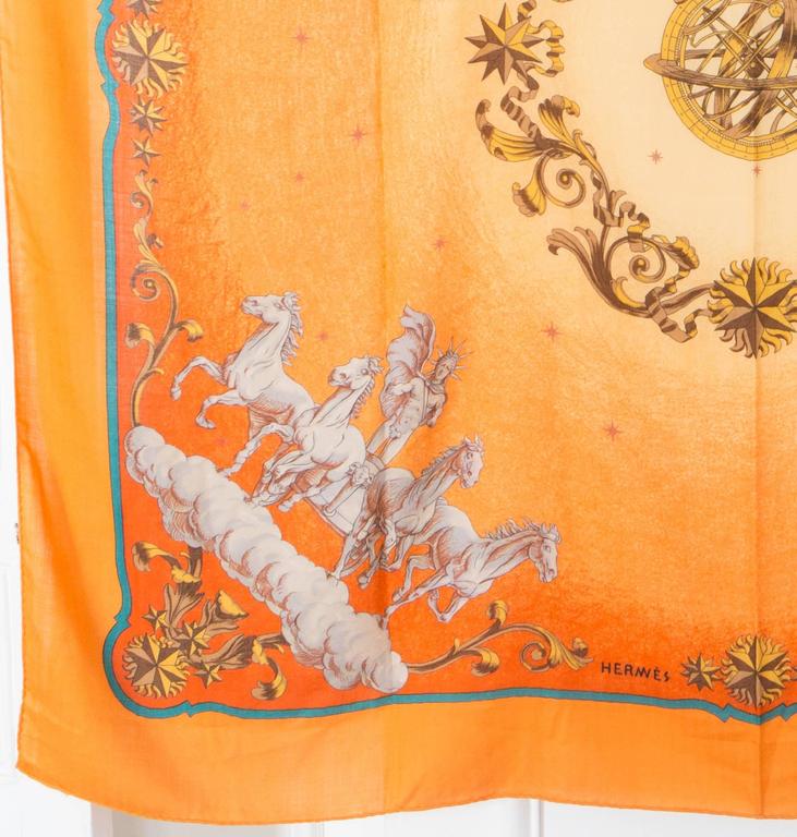 Large Hermes Orange Cosmos Cashmere Silk Shawl 55''X 55" For Sale at