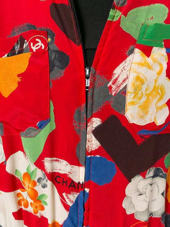 Chanel Silk Red printed Bomber Jacket at 1stDibs | chanel silk bomber ...