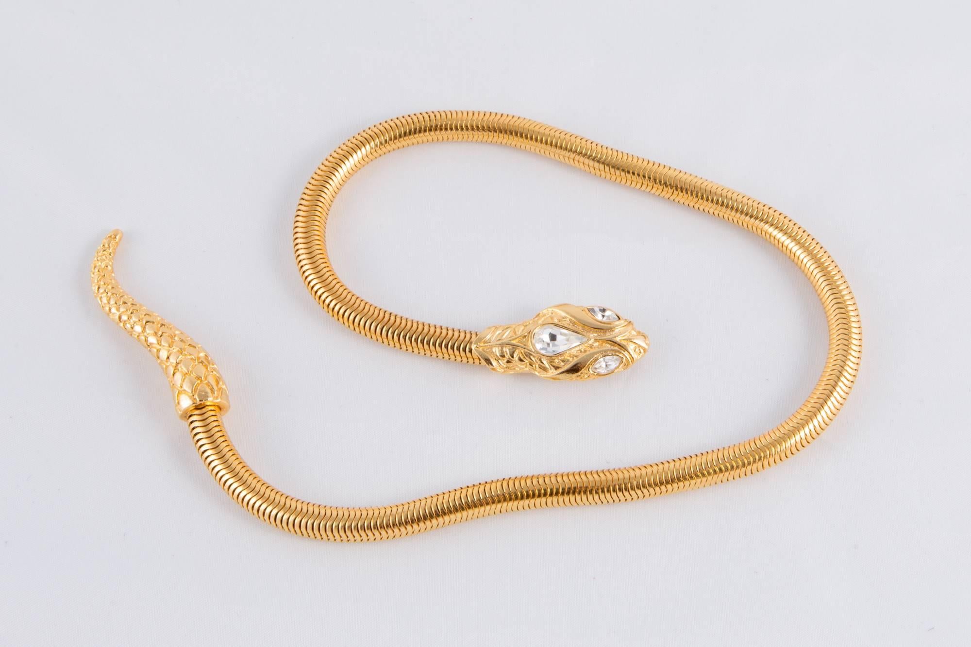 Gorgeous Snake Turbogas Necklace with White Crystal Eyes In Excellent Condition In Paris, FR