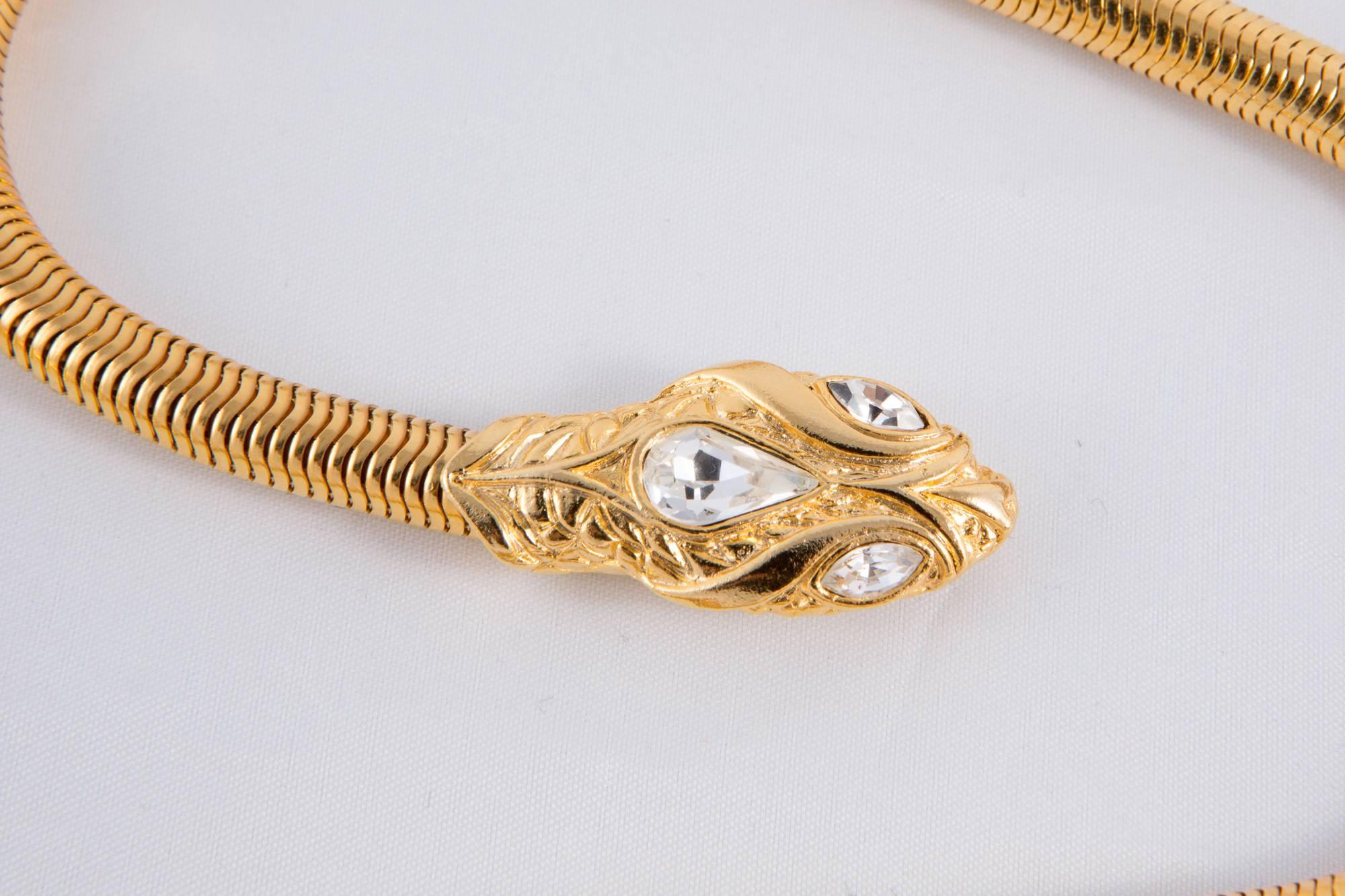 Women's Gorgeous Snake Turbogas Necklace with White Crystal Eyes