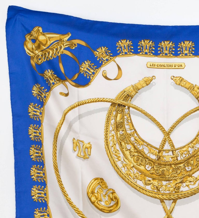 Blue Les Cavaliers D Or Hermes Scarf For Sale at 1stdibs