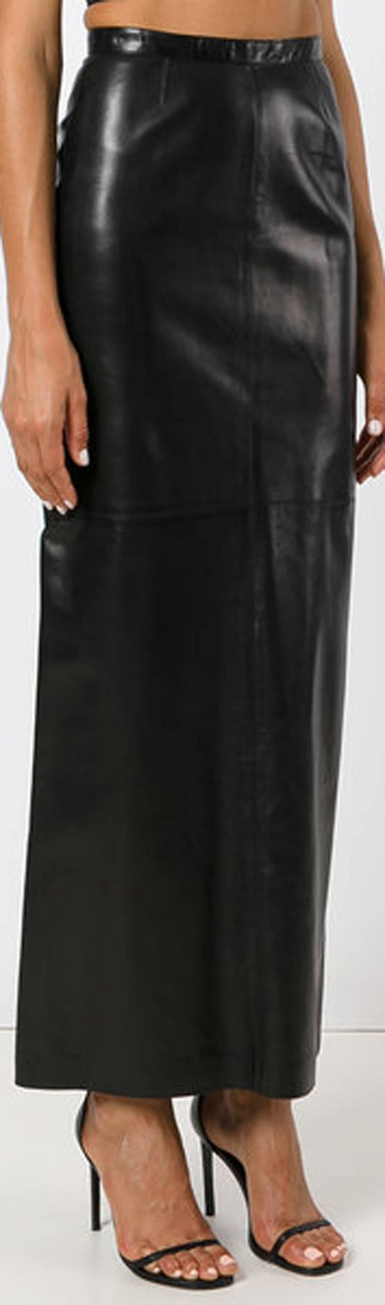 Azzedine Alaia Black Lamb Leather Long Skirt at 1stDibs