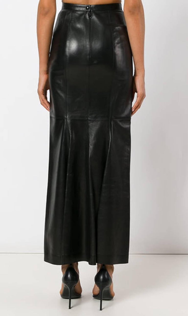 Azzedine Alaia Black Lamb Leather Long Skirt at 1stdibs