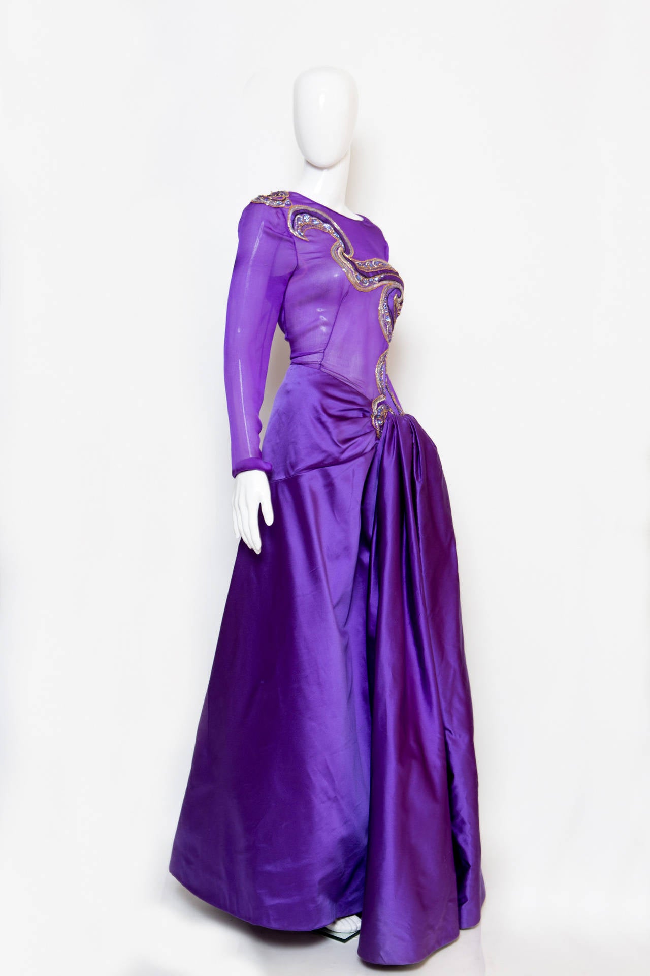 Purple 1980s Philippe Venet Attributed Haute Couture Dress