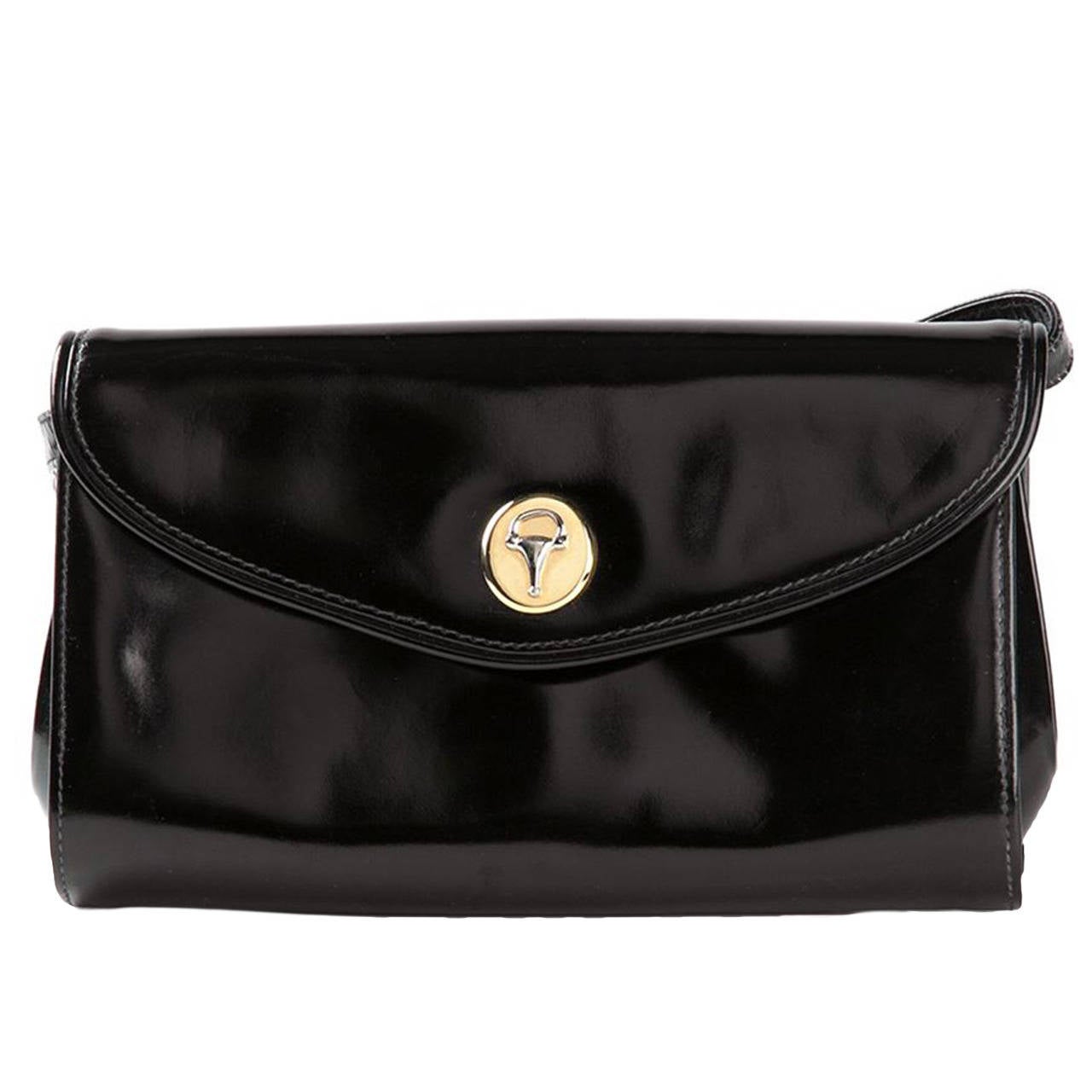 1970s Gucci Black Patent Leather Clutch