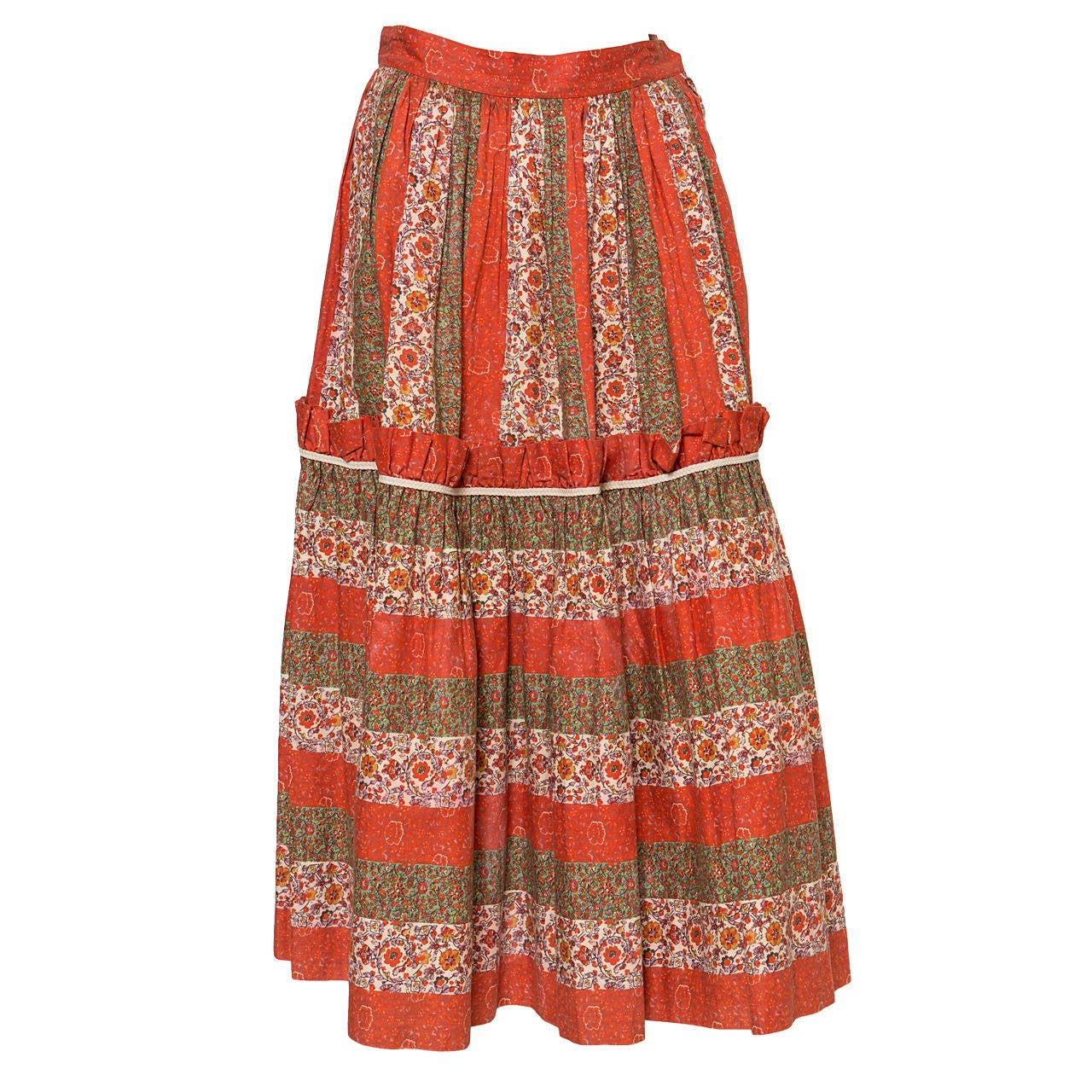 1970s Gorgeous Saint-Laurent Cotton Peasant Skirt at 1stdibs