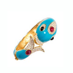 Vintage Gold-Tone and Turquoise Ciner Dolphin Bangle