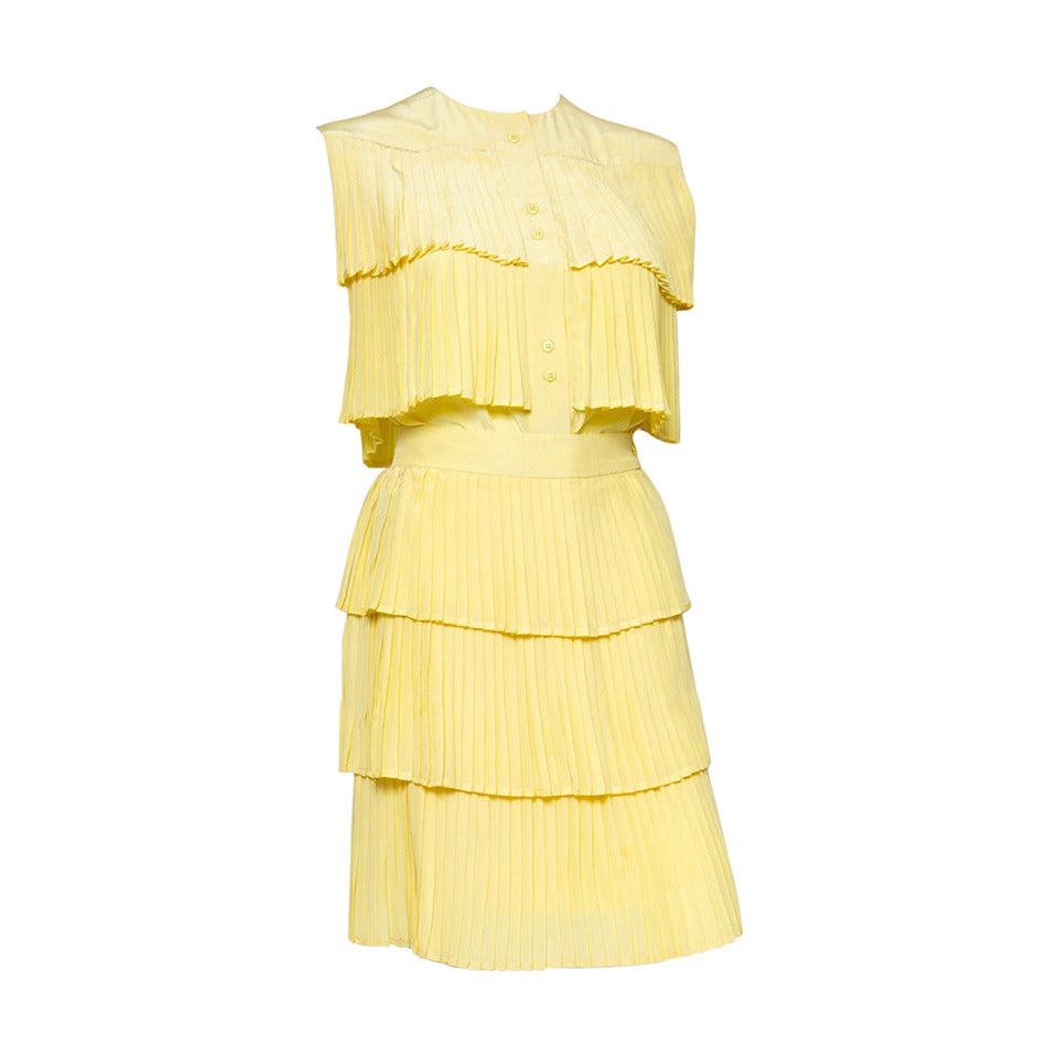 1980s Lanvin Yellow Pleated Silk Set