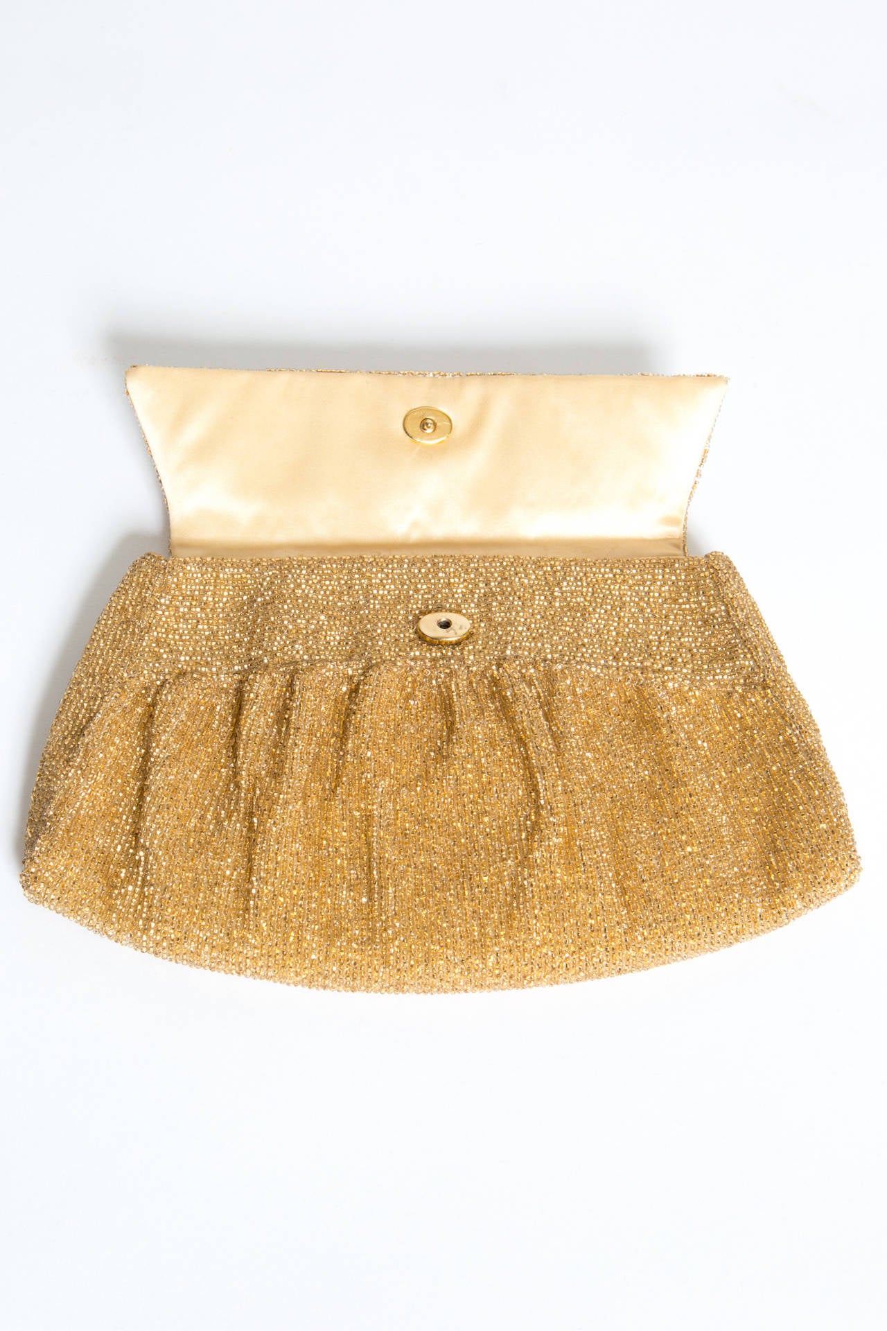 Brown 1970s Gucci Evening Gold Tone Beads Clutch