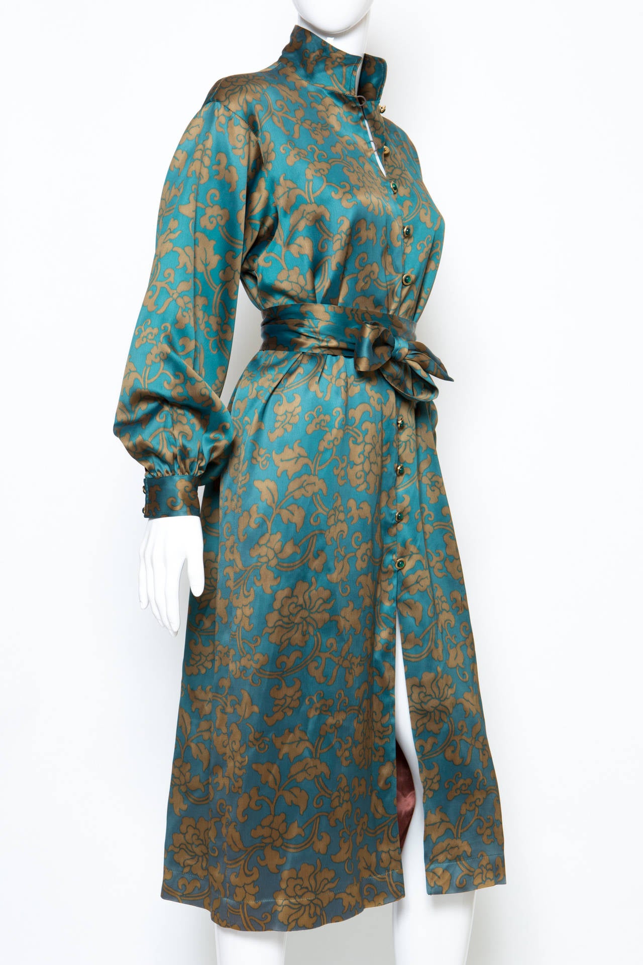 Gray 1978s Yves Saint Laurent Satin Oriental Dress