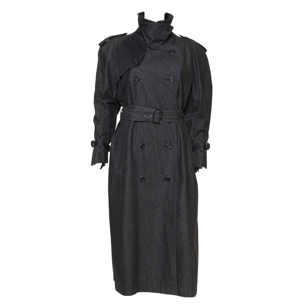 1980s Gorgeous Yves Saint Laurent Black Denim Trench