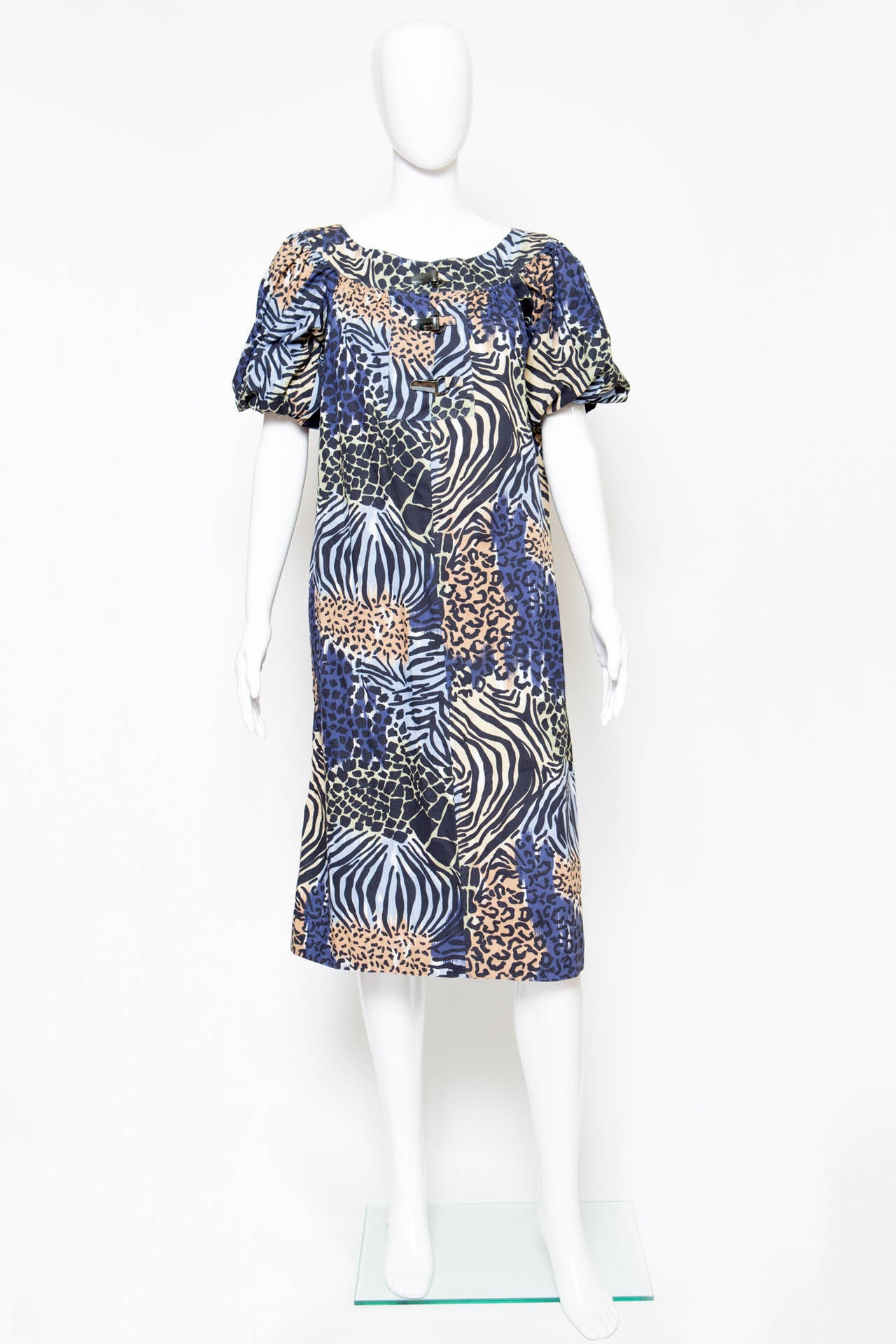 Black 1980s  Yves Saint Laurent Printed Cotton Dress