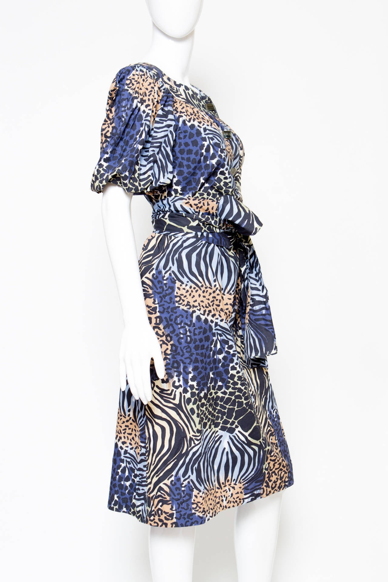 1980s  Yves Saint Laurent Printed Cotton Dress In Excellent Condition In Paris, FR