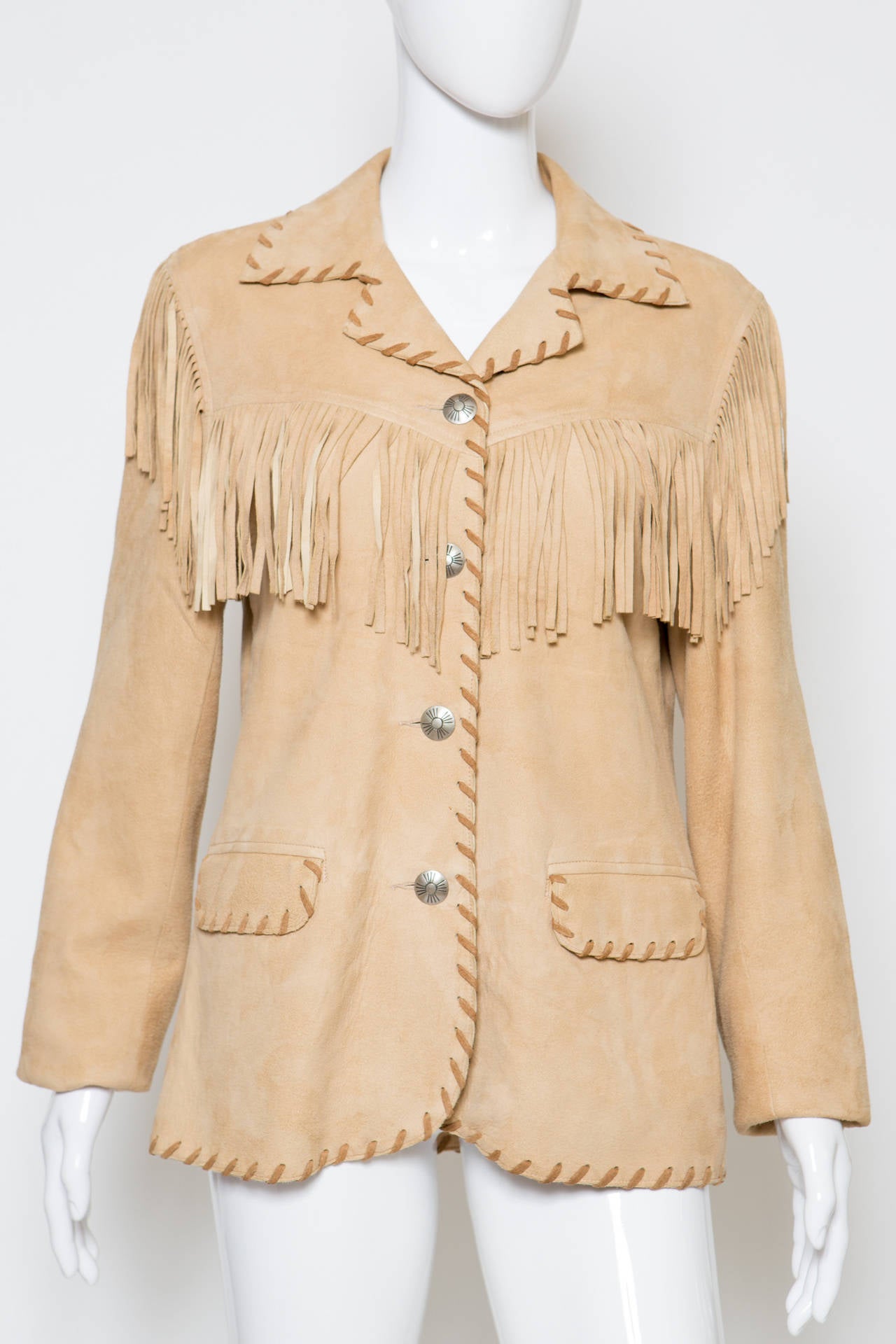 1990s Ralph Lauren Camel Soft Lamb Fringed Jacket