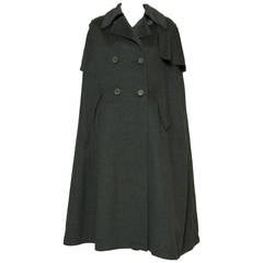 1970s Gorgeous Ted Lapidus Green Alpaca Wool Cape Numbered 1