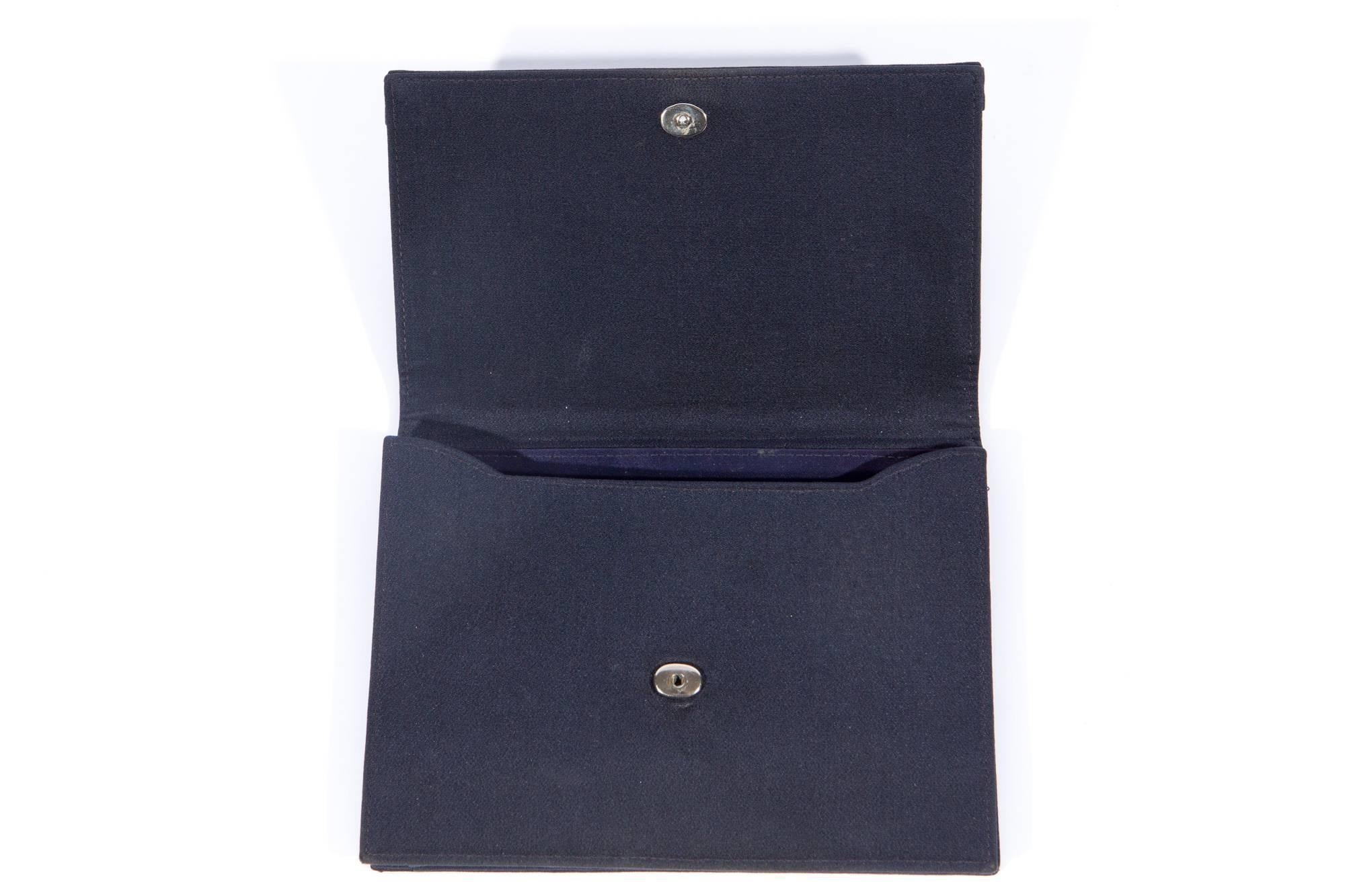 Black 1960s Navy Satin Silk Gucci Clutch