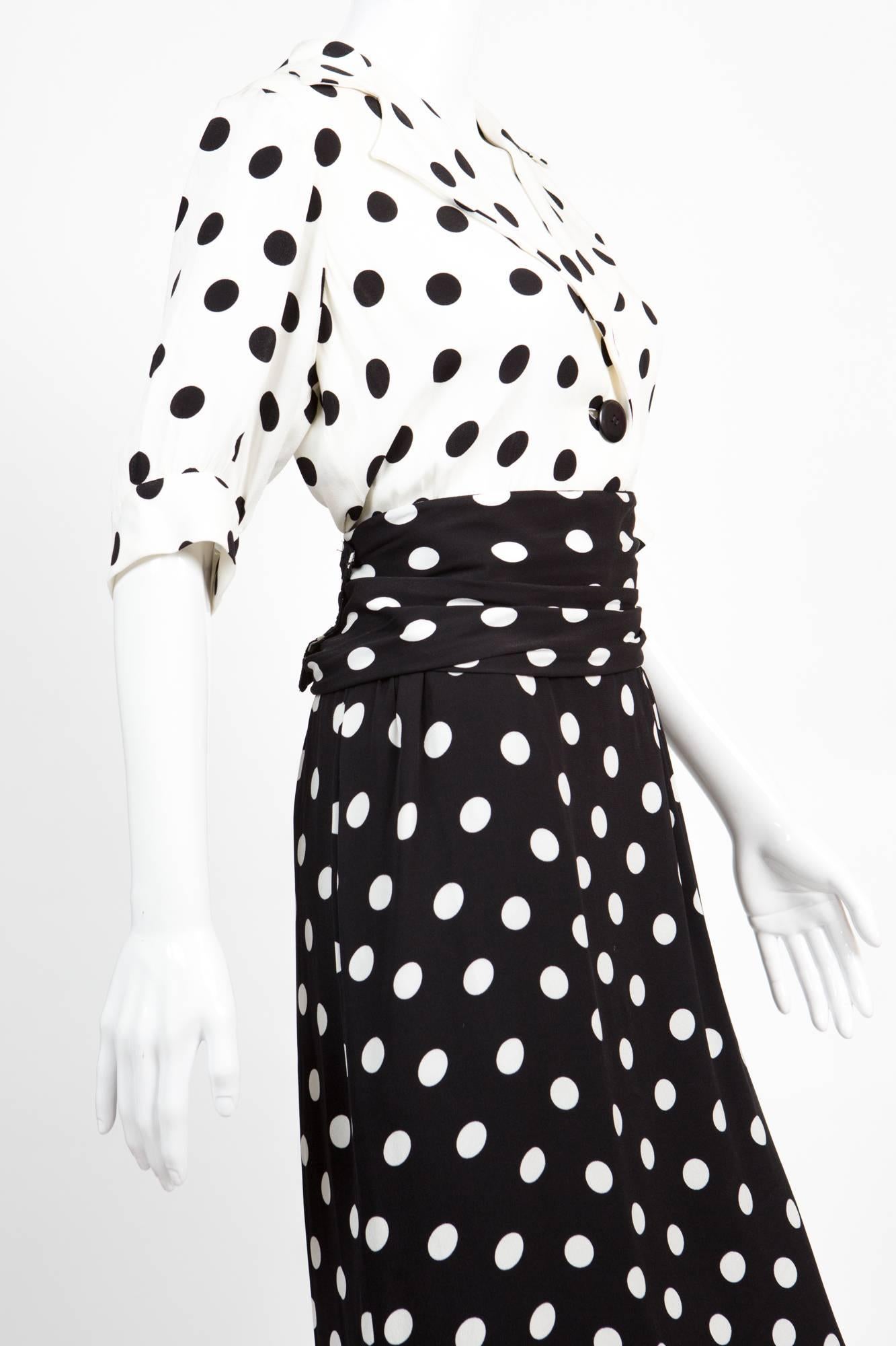 Black 1986s Saint Laurent Dot Print Dress