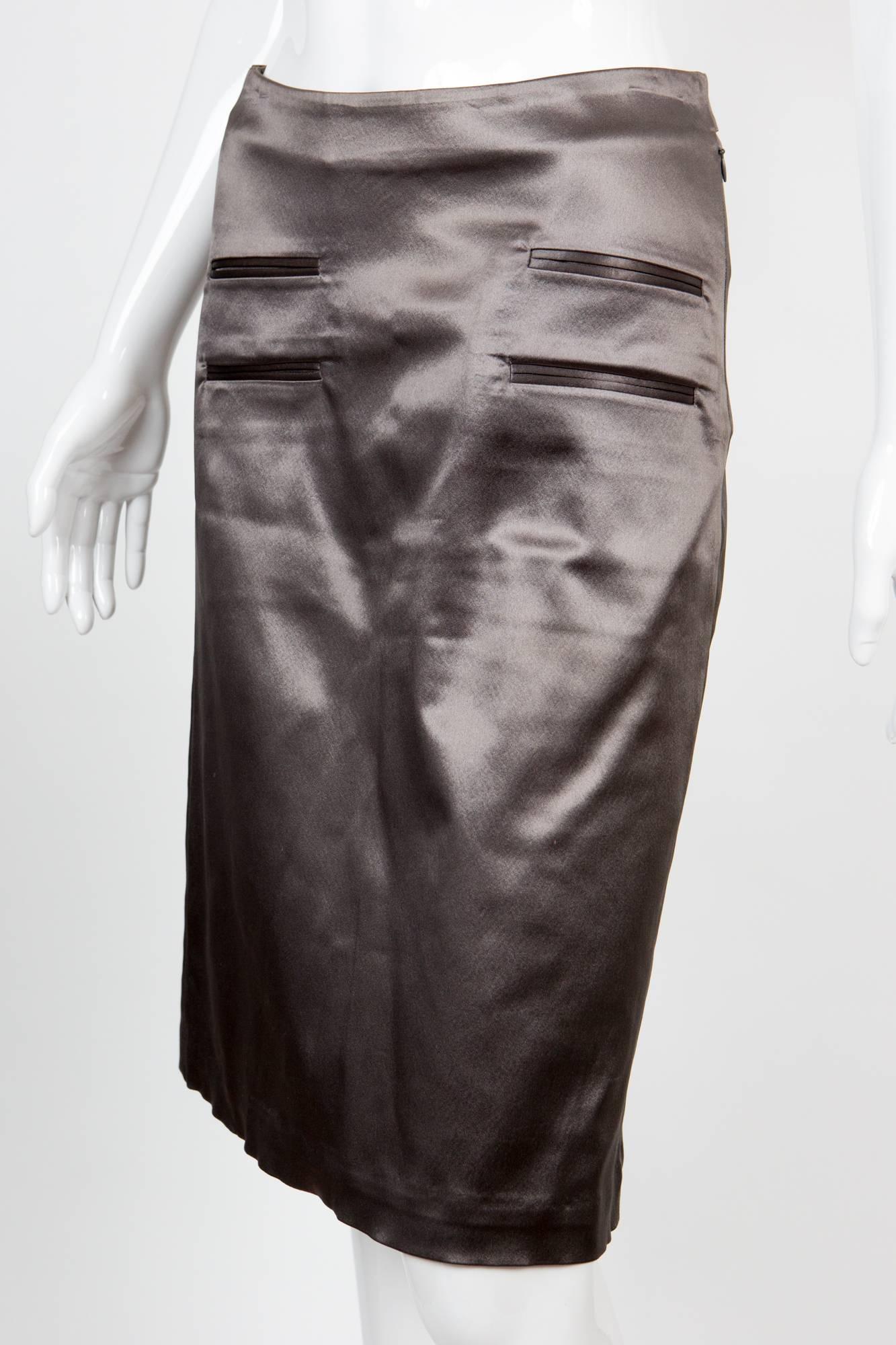 Black 1980S Chanel Satin Taupe Skirt