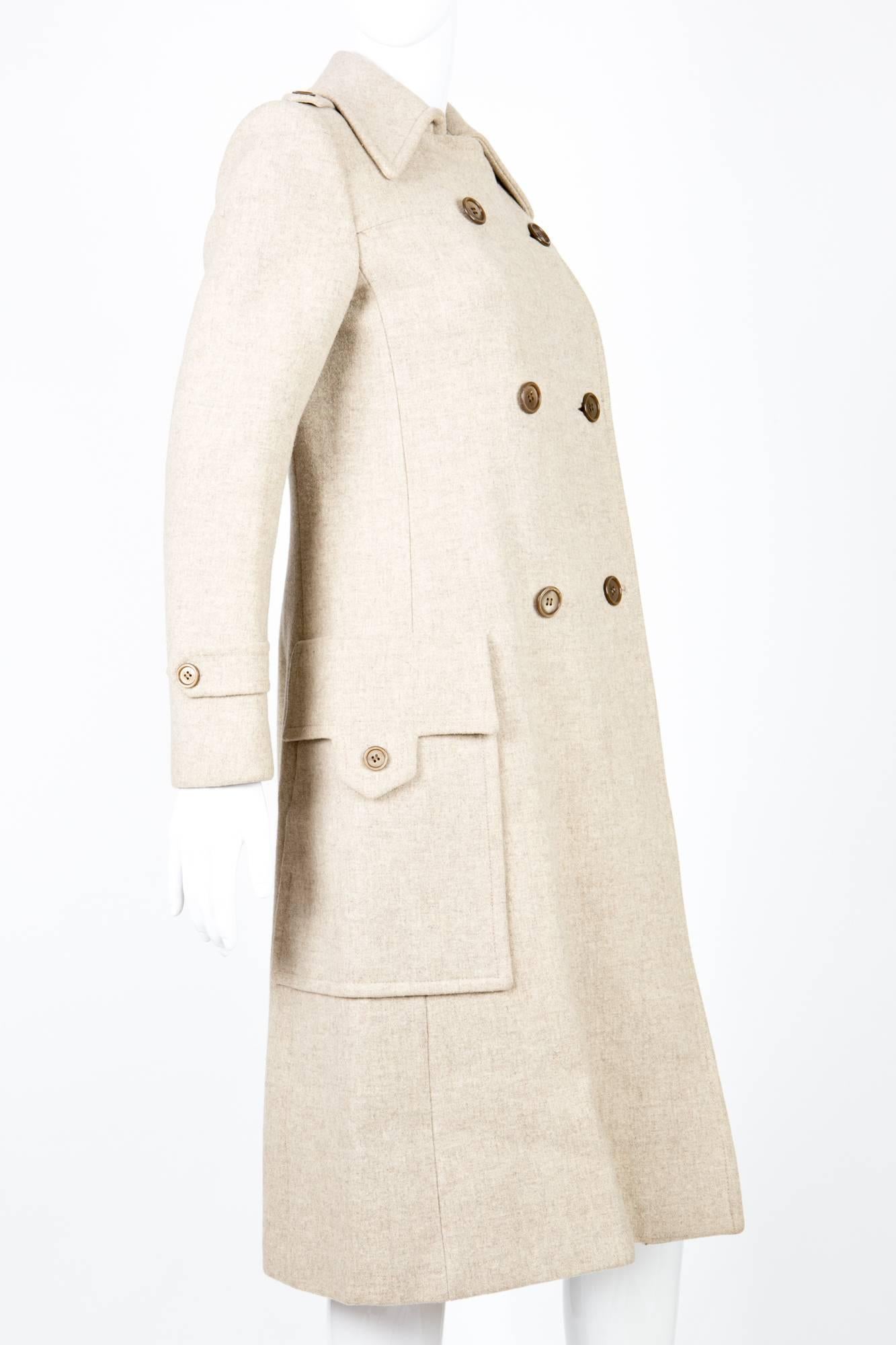 Beige 1960s Ted Lapidus Ivory Wool Coat