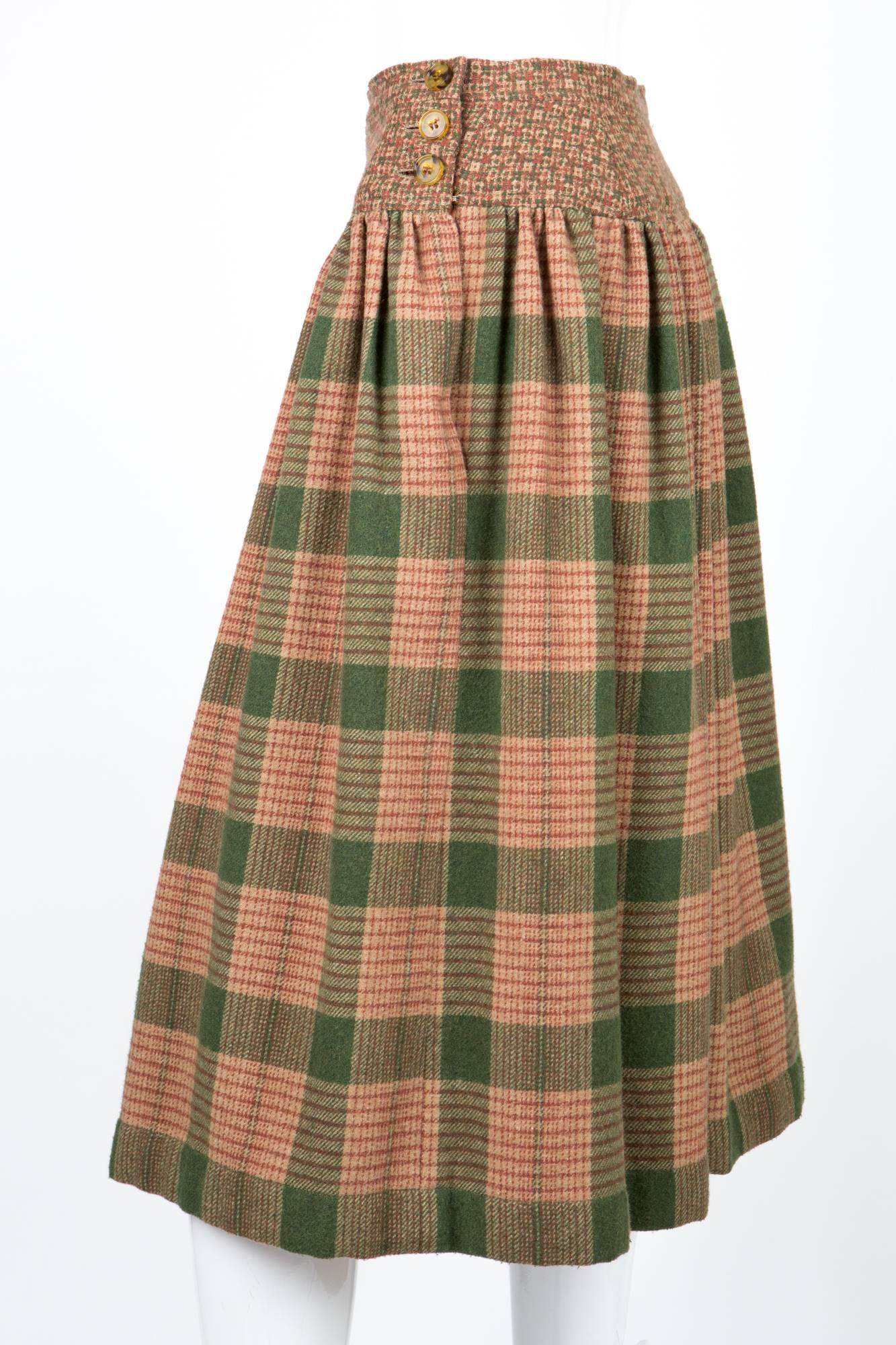 Brown 1970s Lanvin Check Wool Skirt