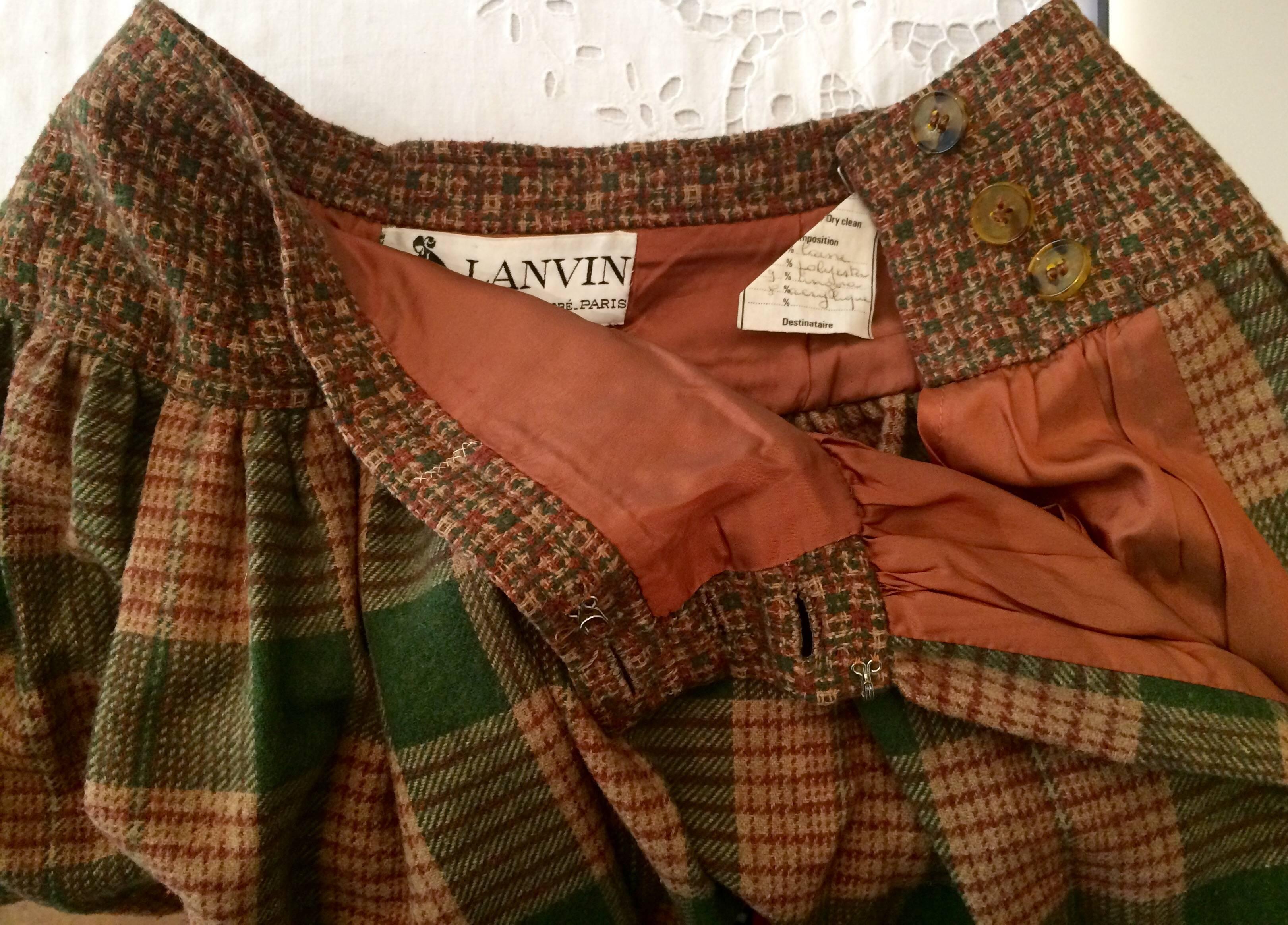 Women's 1970s Lanvin Check Wool Skirt