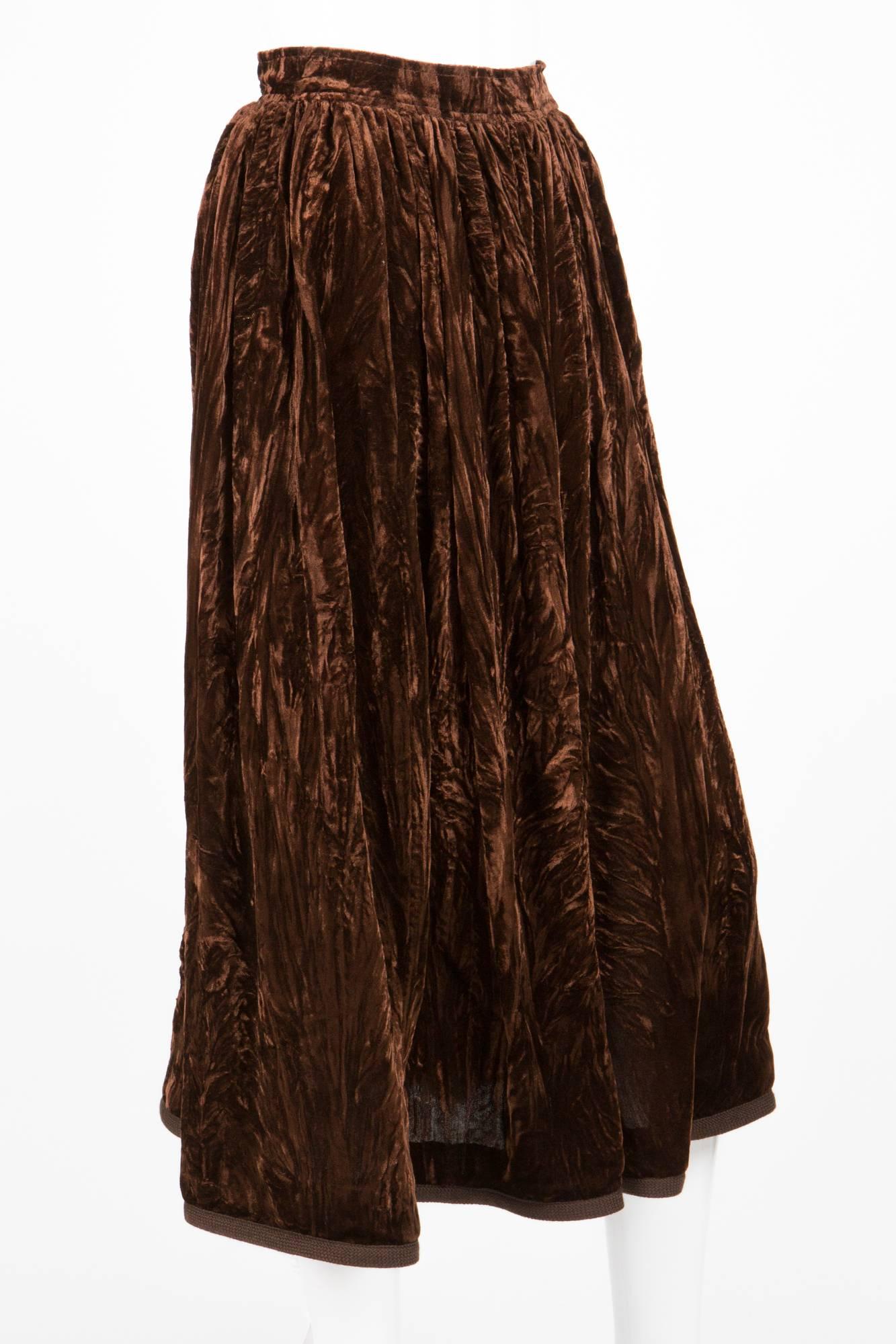 Black Rare Saint Laurent Brown Russian Collection Velveteen  Skirt