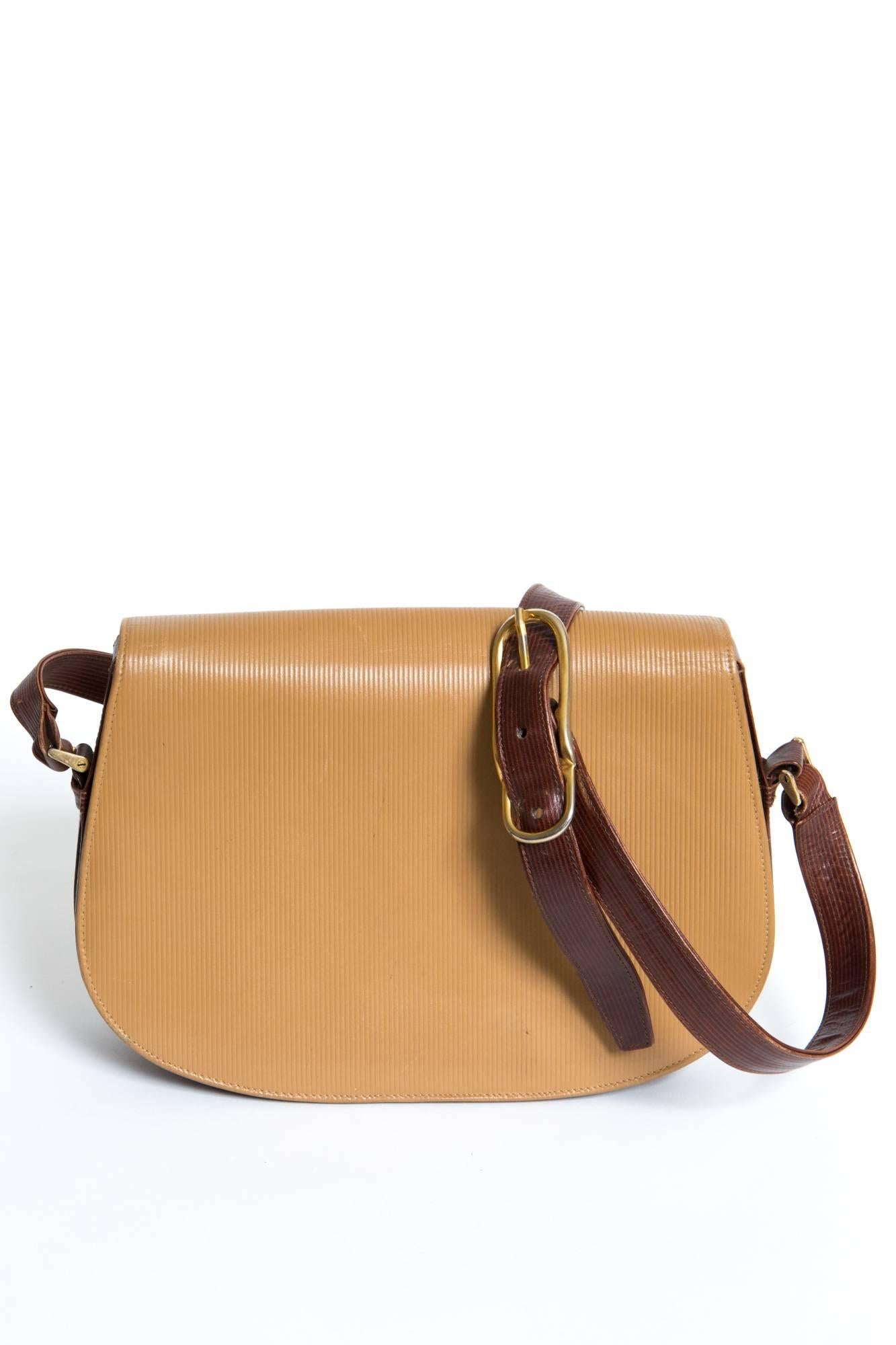 Brown Roberta Di Camerino Tricolor Textured Leather Shoulder Bag