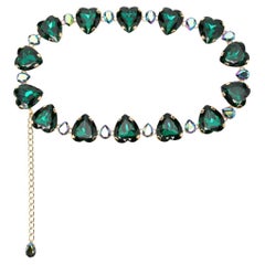 Dolce and Gabbana Green Heart-Charms Chain Belt