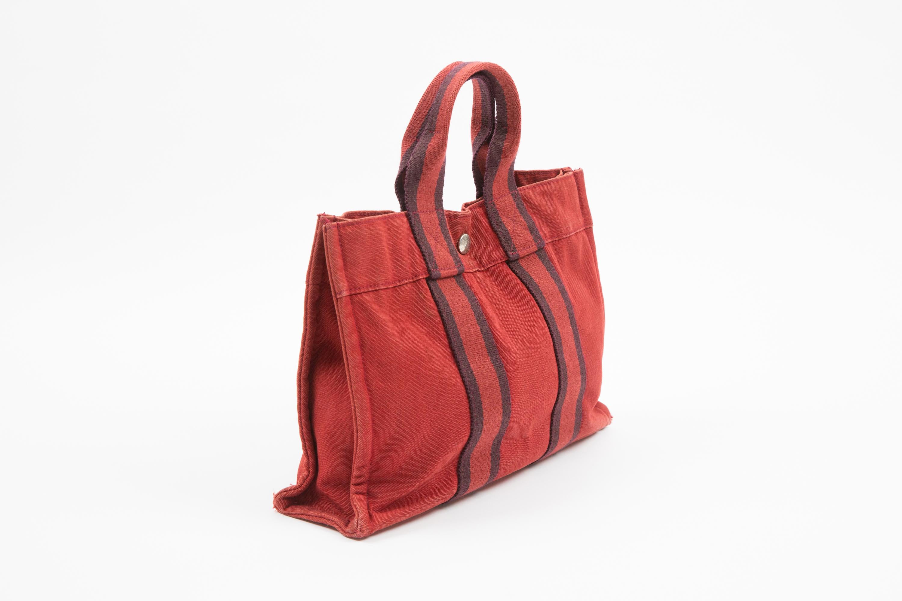 Hermès Sac Fourre Tout en coton rouge 